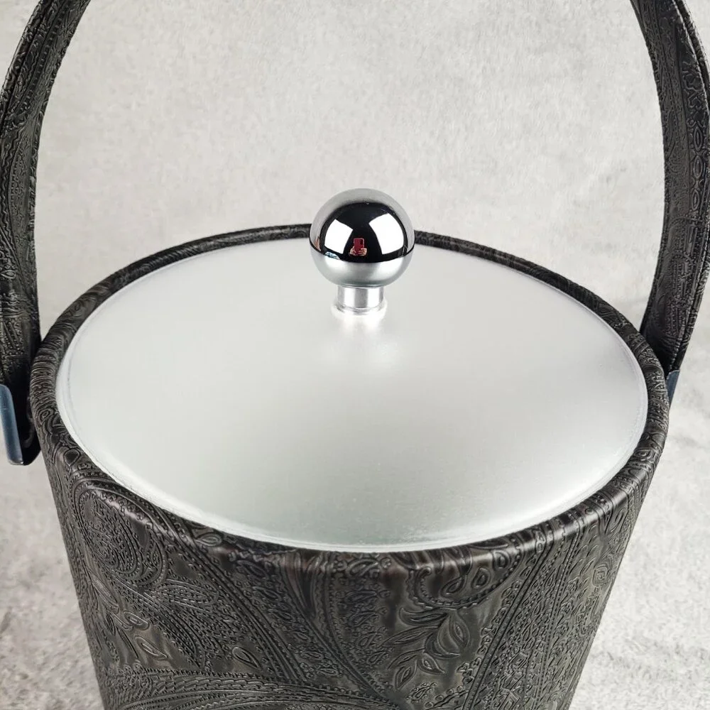 Kraftware Ice Bucket 3 Quart Insulated Retro Barware VTG Brown Embossed Paisley